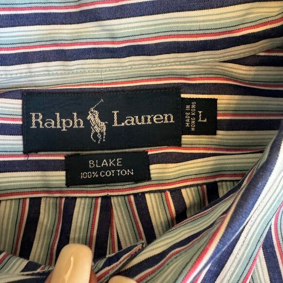 Ralph Lauren Blake Button Down Shirt Mens Size Large Cotton Blue Striped - Picture 2 of 10